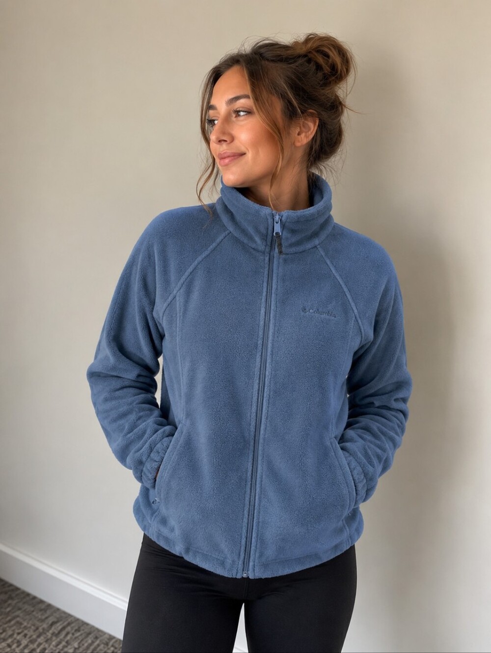 Columbia Womens L Full Zip Fleece Jacket Blue Outdoor Hiking Cozy Zip Up Pockets